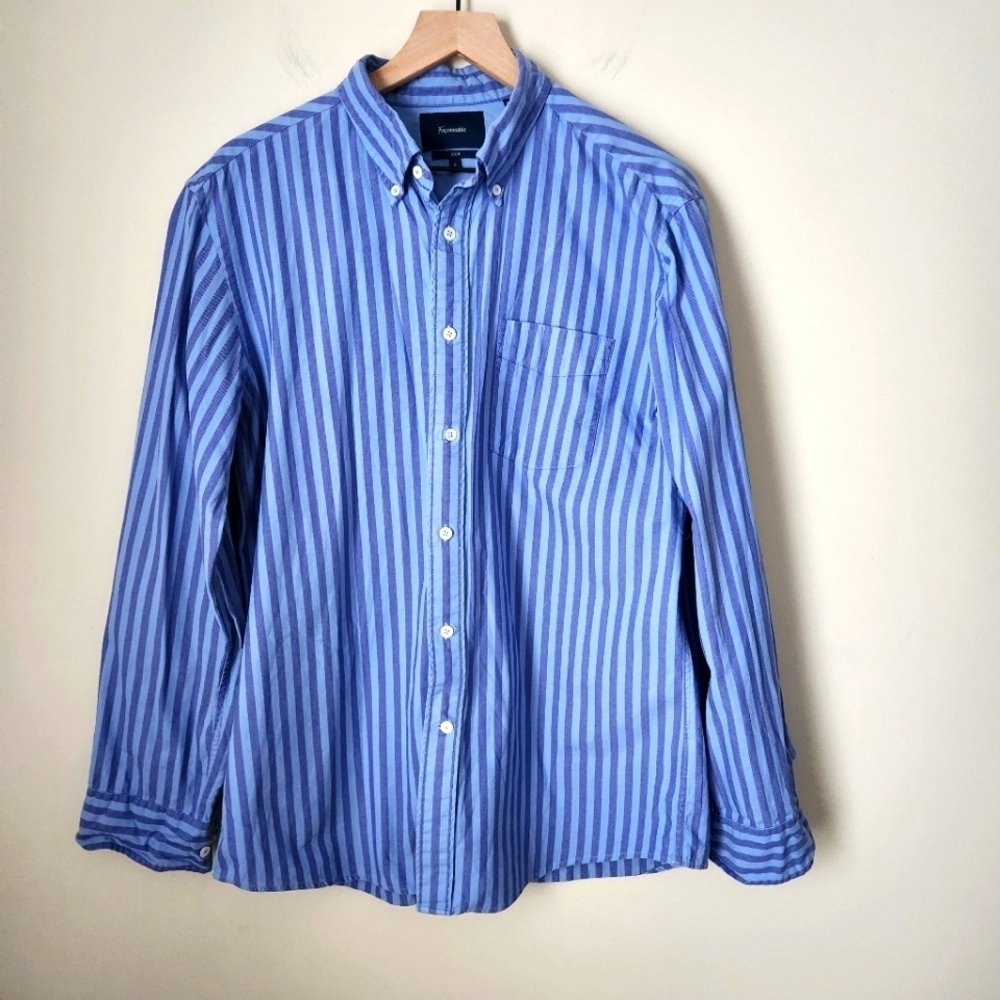 Faconnable | Men's Club Fit 100% Cotton Casual Button Down Striped Shirt - Sz L